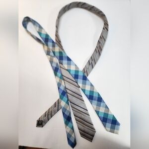 Bundle Tommy Hilfiger Blue and  Calvin Klein Gray Checkered and Striped Ties